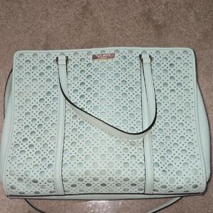 Kate Spade Aqua Blue Geometric Cutout Tote, EUC